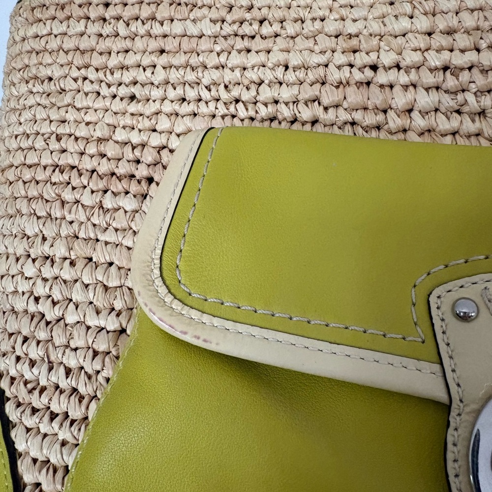 Vintage Coach Straw Shoulder Bag - Lime Green Leather Trim - Picture 4 of 10